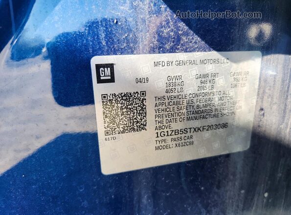 1G1ZB5STXKF203086 2019 CHEVROLET MALIBU Синий Вид наклейки с VIN-кодом