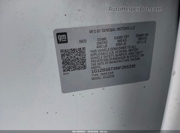 1G1ZB5STXNF205330 2022 CHEVROLET MALIBU White 