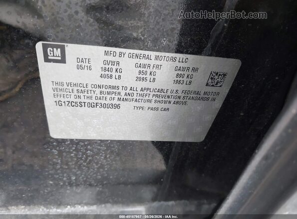 1G1ZC5ST0GF300396 2016 CHEVROLET MALIBU Черный Вид подкапотного пространства