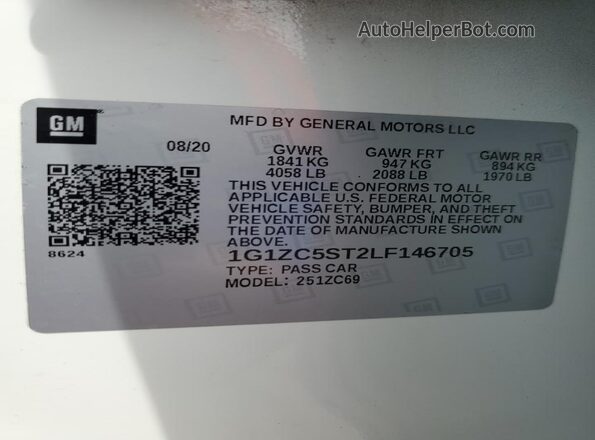 1G1ZC5ST2LF146705 2020 CHEVROLET MALIBU Белый Вид подкапотного пространства