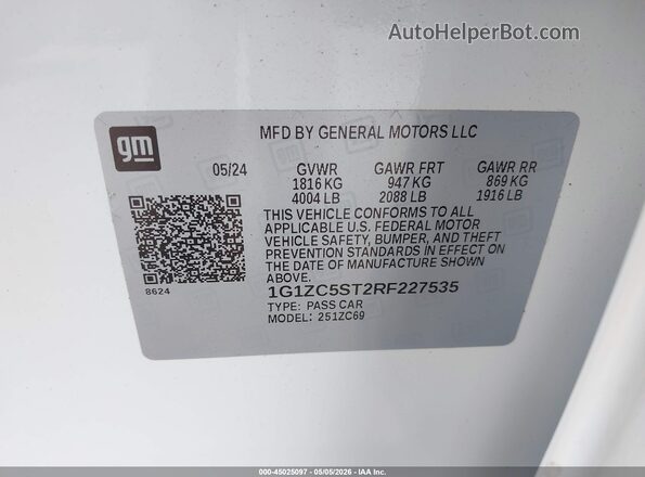 1G1ZC5ST2RF227535 2024 CHEVROLET MALIBU White Engine compartment view