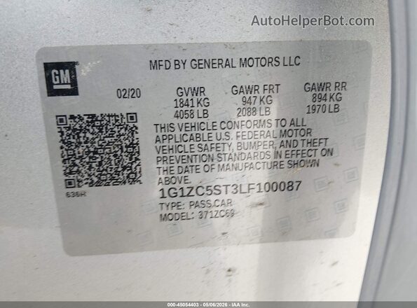 1G1ZC5ST3LF100087 2020 CHEVROLET MALIBU Silver 