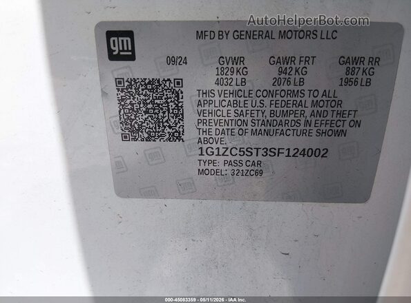 1G1ZC5ST3SF124002 2025 CHEVROLET MALIBU Белый 