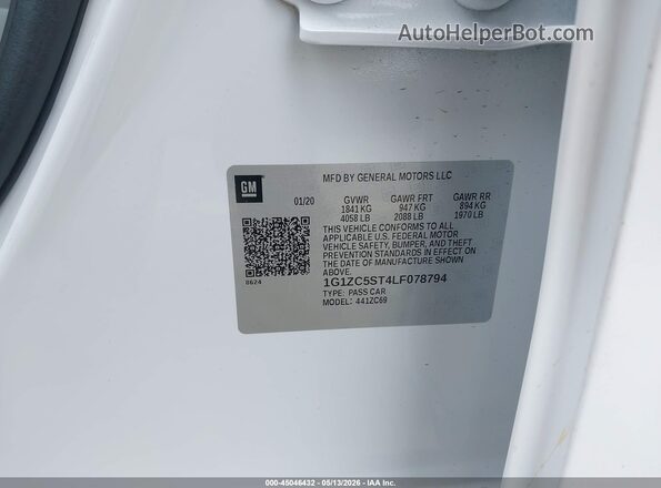 1G1ZC5ST4LF078794 2020 CHEVROLET MALIBU White Engine compartment view