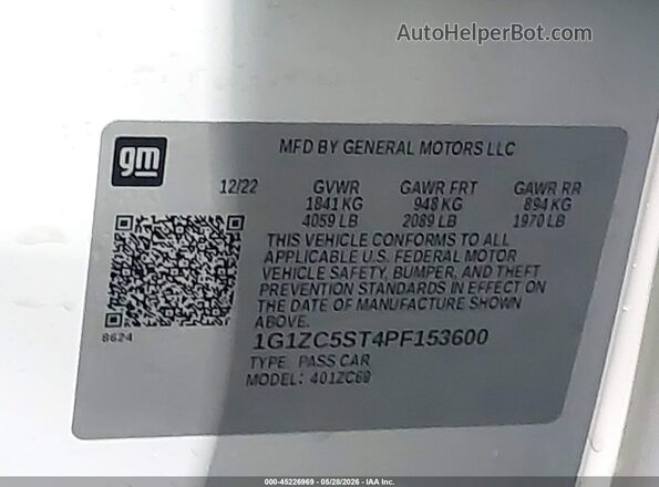 1G1ZC5ST4PF153600 2023 CHEVROLET MALIBU White Engine compartment view