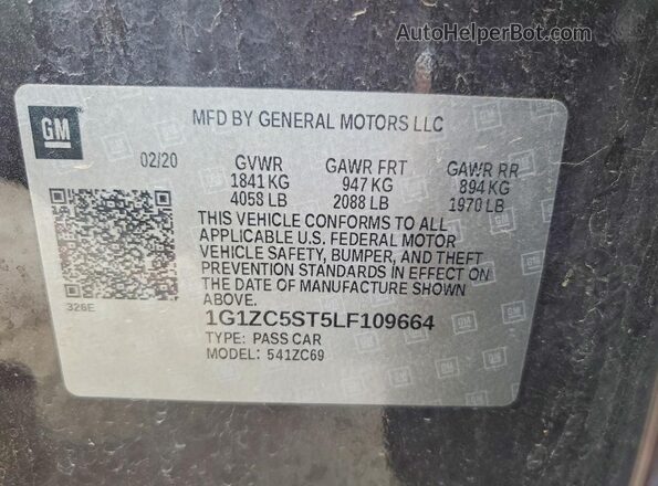 1G1ZC5ST5LF109664 2020 CHEVROLET MALIBU Черный 