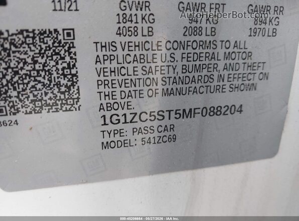 1G1ZC5ST5MF088204 2021 CHEVROLET MALIBU White ძრავის განყოფილების ხედი