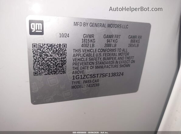 1G1ZC5ST7SF138324 2025 CHEVROLET MALIBU White 