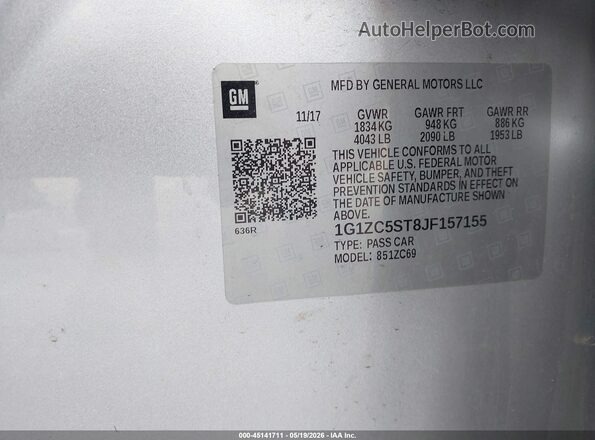 1G1ZC5ST8JF157155 2018 CHEVROLET MALIBU Silver Engine compartment view