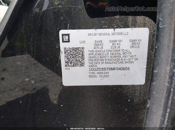 1G1ZD5ST0MF043605 2021 CHEVROLET MALIBU Black ძრავის განყოფილების ხედი
