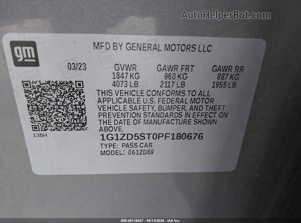 1G1ZD5ST0PF180676 2023 CHEVROLET MALIBU Gray Engine compartment view
