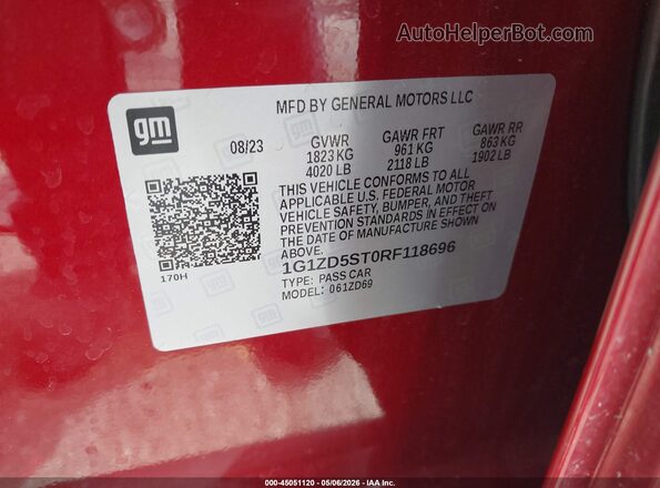 1G1ZD5ST0RF118696 2024 CHEVROLET MALIBU Red Շարժիչի բաժամունքի տեսք