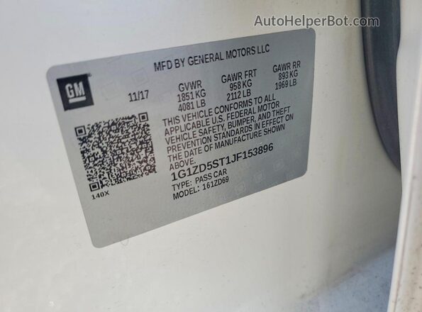1G1ZD5ST1JF153896 2018 CHEVROLET MALIBU White 