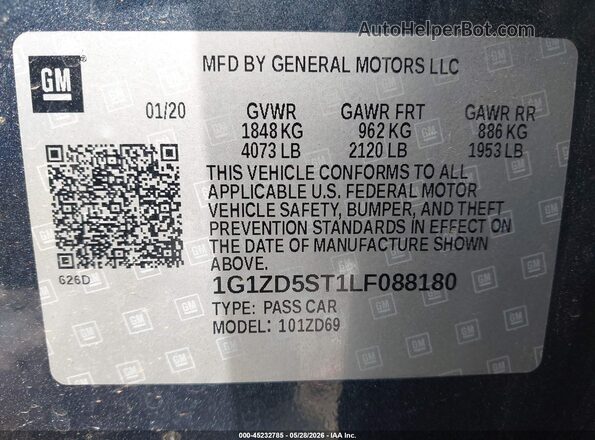1G1ZD5ST1LF088180 2020 CHEVROLET MALIBU Blue ძრავის განყოფილების ხედი