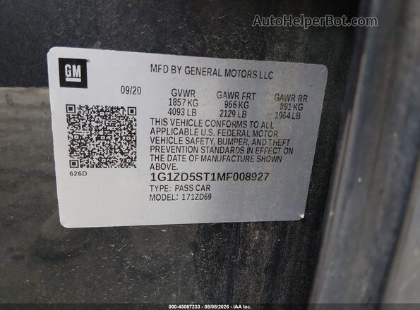 1G1ZD5ST1MF008927 2021 CHEVROLET MALIBU Gray Вид підкапотного простору