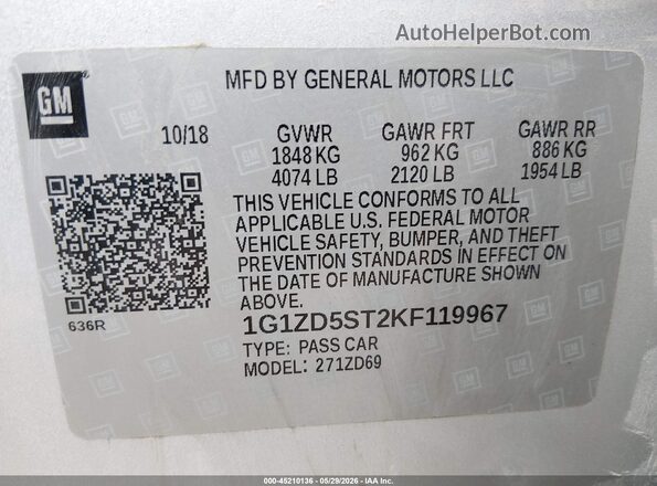 1G1ZD5ST2KF119967 2019 CHEVROLET MALIBU Silver Շարժիչի բաժամունքի տեսք