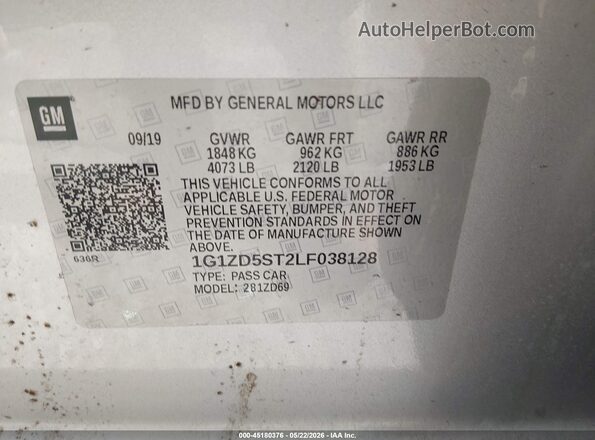 1G1ZD5ST2LF038128 2020 CHEVROLET MALIBU Серебряный Вид подкапотного пространства