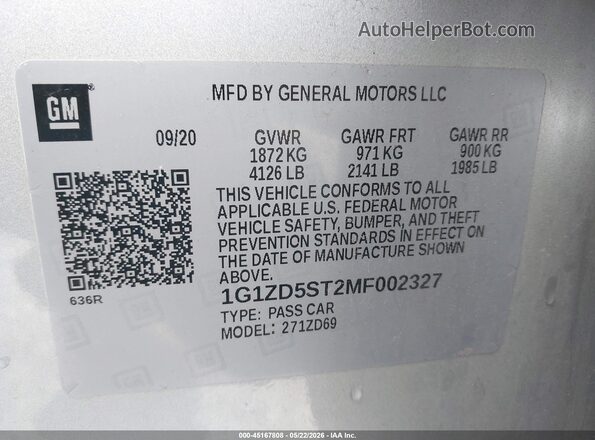 1G1ZD5ST2MF002327 2021 CHEVROLET MALIBU Silver Widok komory silnika