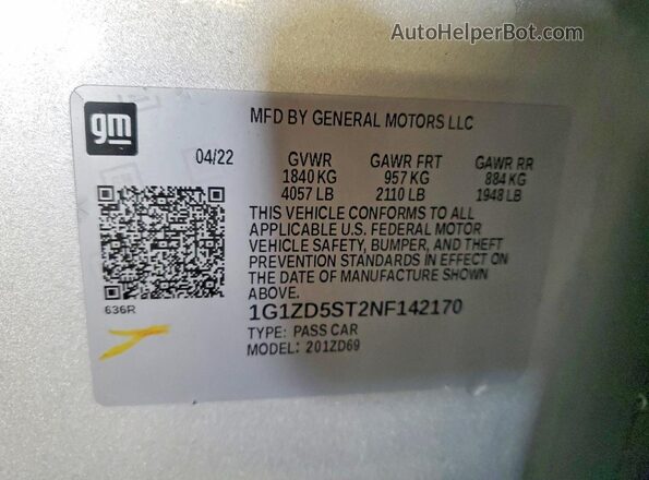 1G1ZD5ST2NF142170 2022 CHEVROLET MALIBU Silver 