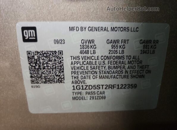 1G1ZD5ST2RF122359 2024 CHEVROLET MALIBU Cream 