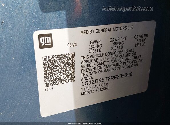 1G1ZD5ST2RF235096 2024 CHEVROLET MALIBU Blue 
