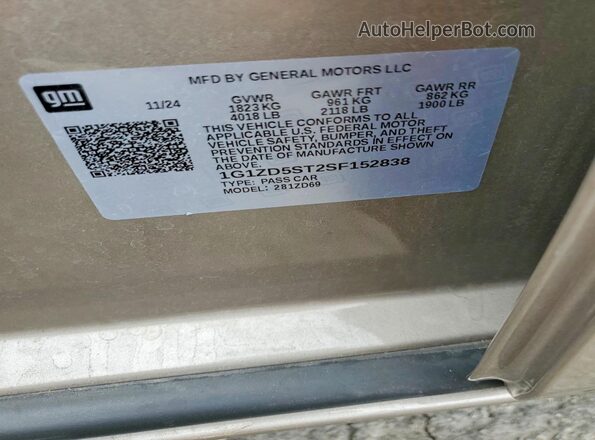 1G1ZD5ST2SF152838 2025 CHEVROLET MALIBU Tan VIN կոդի պիտակի տեսք