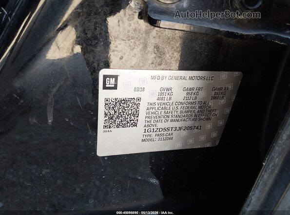 1G1ZD5ST3JF205741 2018 CHEVROLET MALIBU Black Вид підкапотного простору