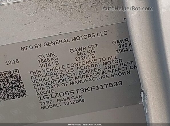 1G1ZD5ST3KF117533 2019 CHEVROLET MALIBU Silver Widok komory silnika