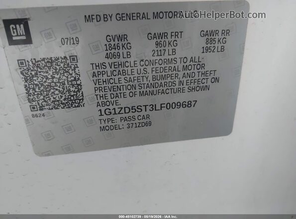 1G1ZD5ST3LF009687 2020 CHEVROLET MALIBU White Vista del compartimento del motor