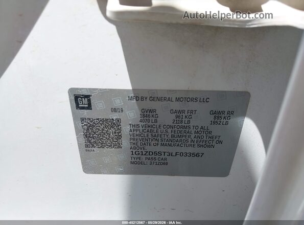 1G1ZD5ST3LF033567 2020 CHEVROLET MALIBU White Вид підкапотного простору