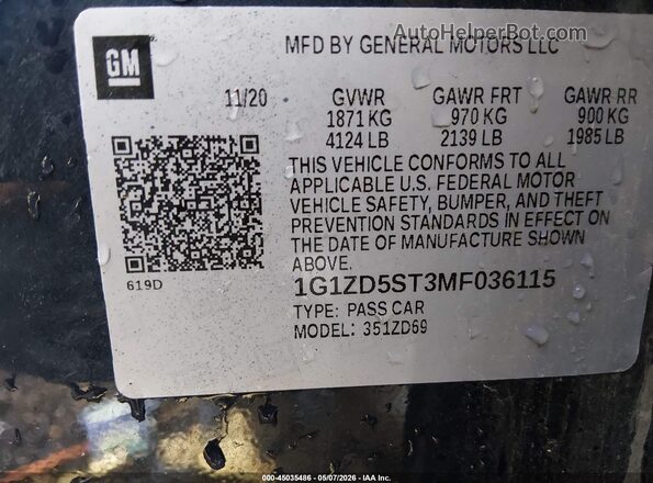 1G1ZD5ST3MF036115 2021 CHEVROLET MALIBU Blue 