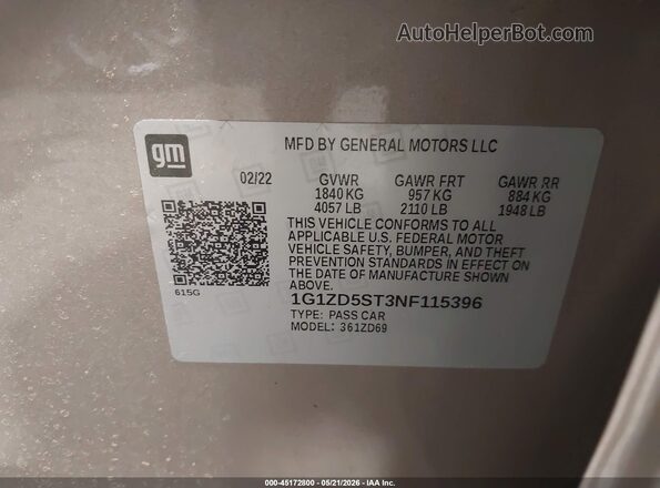 1G1ZD5ST3NF115396 2022 CHEVROLET MALIBU Золотой Вид подкапотного пространства