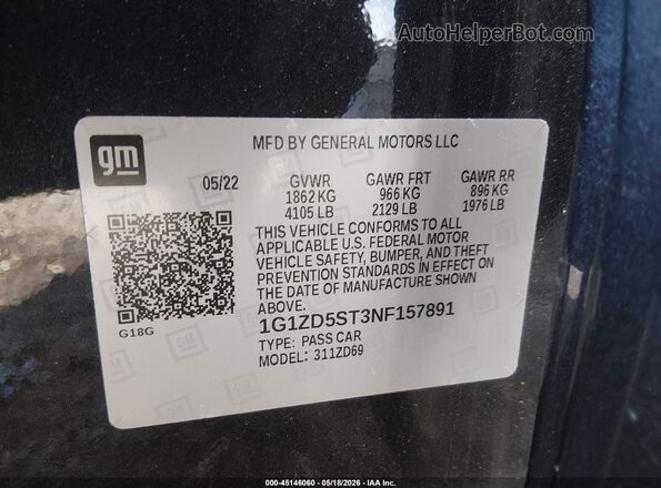 1G1ZD5ST3NF157891 2022 CHEVROLET MALIBU Blue Widok komory silnika