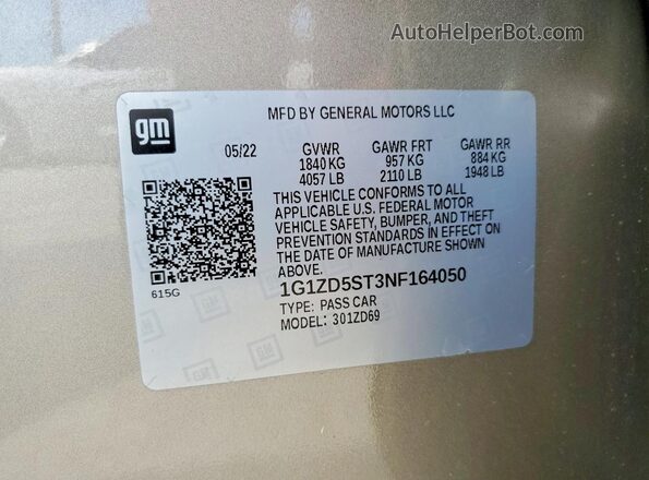 1G1ZD5ST3NF164050 2022 CHEVROLET MALIBU Beige 