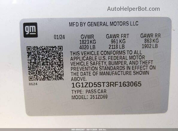 1G1ZD5ST3RF163065 2024 CHEVROLET MALIBU White Շարժիչի բաժամունքի տեսք