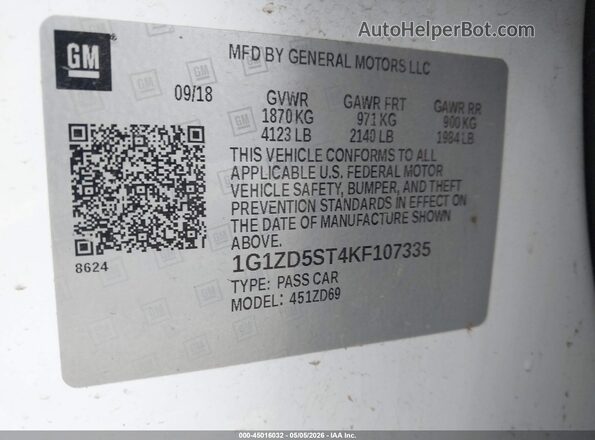 1G1ZD5ST4KF107335 2019 CHEVROLET MALIBU White Vista del compartimento del motor