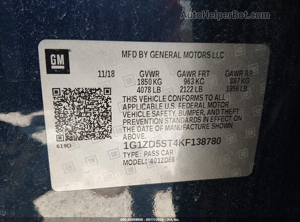 1G1ZD5ST4KF138780 2019 CHEVROLET MALIBU Blue 