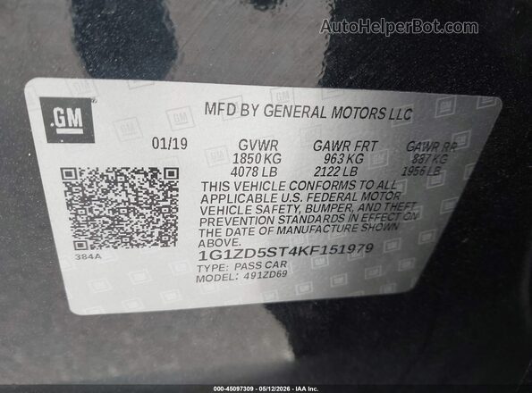 1G1ZD5ST4KF151979 2019 CHEVROLET MALIBU Black ძრავის განყოფილების ხედი