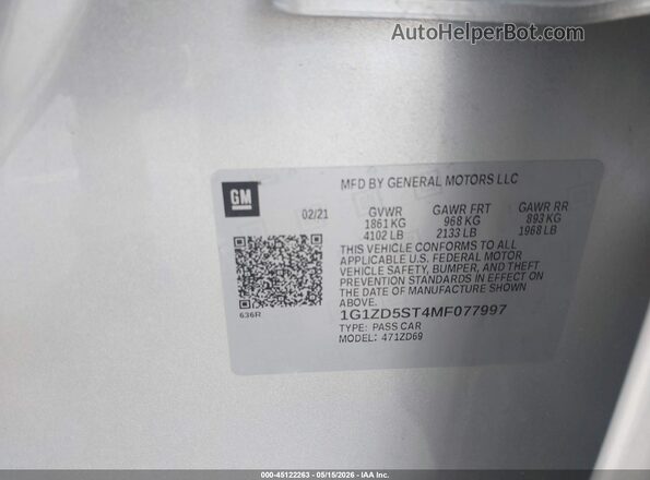 1G1ZD5ST4MF077997 2021 CHEVROLET MALIBU Silver Շարժիչի բաժամունքի տեսք