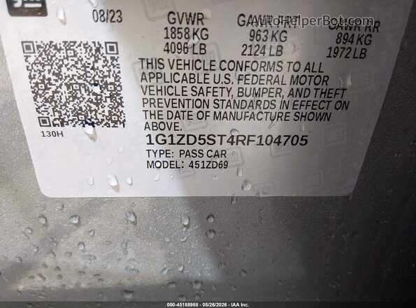 1G1ZD5ST4RF104705 2024 CHEVROLET MALIBU Blue ძრავის განყოფილების ხედი
