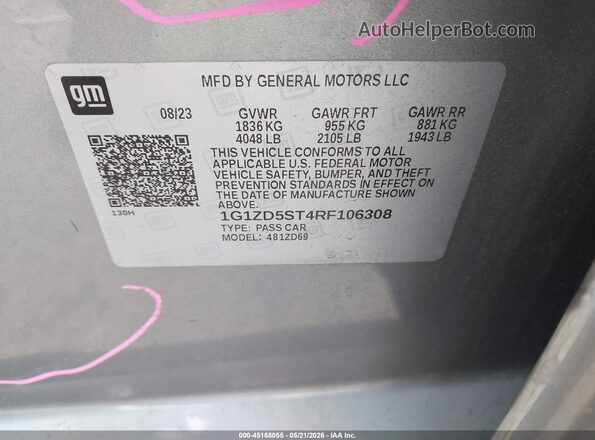 1G1ZD5ST4RF106308 2024 CHEVROLET MALIBU Gray Engine compartment view