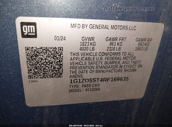1G1ZD5ST4RF169635 2024 CHEVROLET MALIBU Синий Вид подкапотного пространства