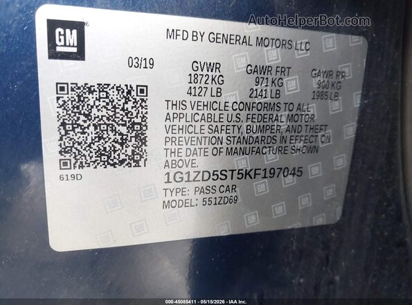 1G1ZD5ST5KF197045 2019 CHEVROLET MALIBU Blue Շարժիչի բաժամունքի տեսք