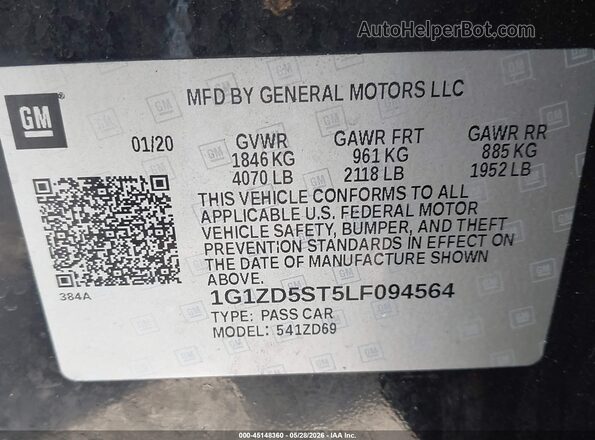1G1ZD5ST5LF094564 2020 CHEVROLET MALIBU Black Vista del compartimento del motor