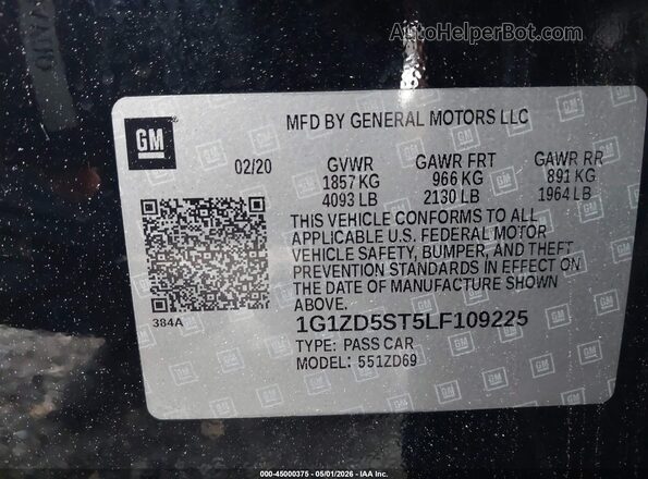1G1ZD5ST5LF109225 2020 CHEVROLET MALIBU Черный Вид подкапотного пространства