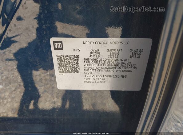 1G1ZD5ST5NF135486 2022 CHEVROLET MALIBU Blue Engine compartment view