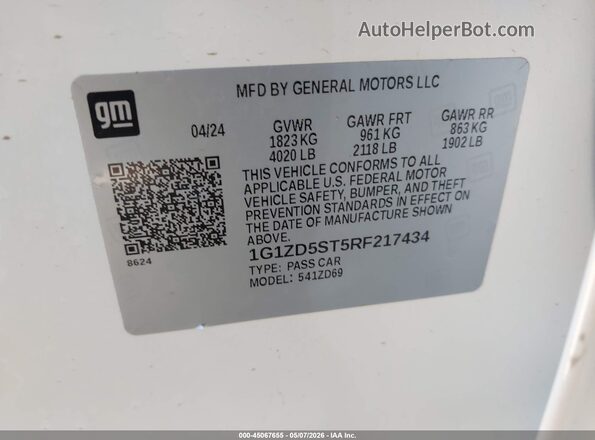 1G1ZD5ST5RF217434 2024 CHEVROLET MALIBU White ძრავის განყოფილების ხედი