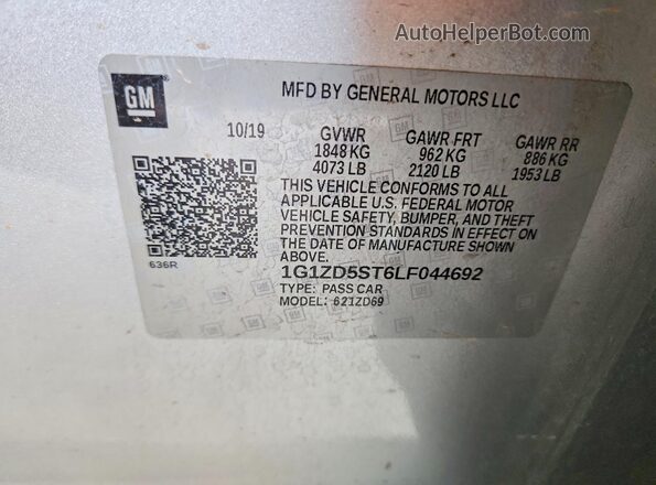 1G1ZD5ST6LF044692 2020 CHEVROLET MALIBU Silver Вид підкапотного простору