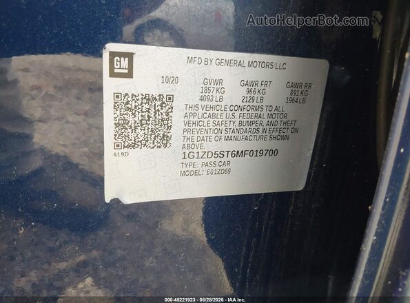 1G1ZD5ST6MF019700 2021 CHEVROLET MALIBU Dark Blue Вид подкапотного пространства