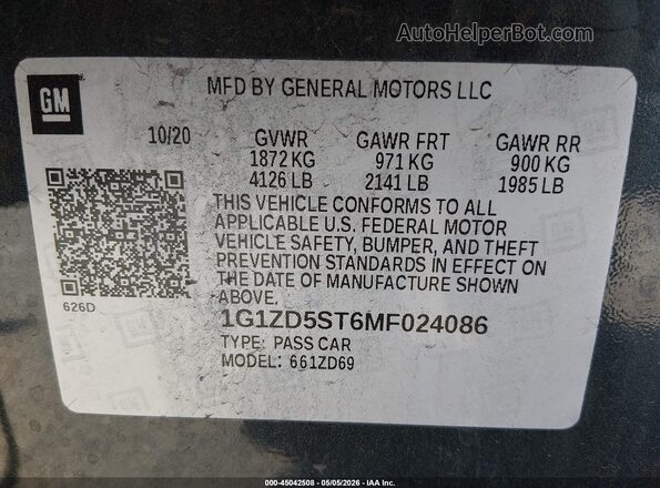 1G1ZD5ST6MF024086 2021 CHEVROLET MALIBU Blue Vista del compartimento del motor